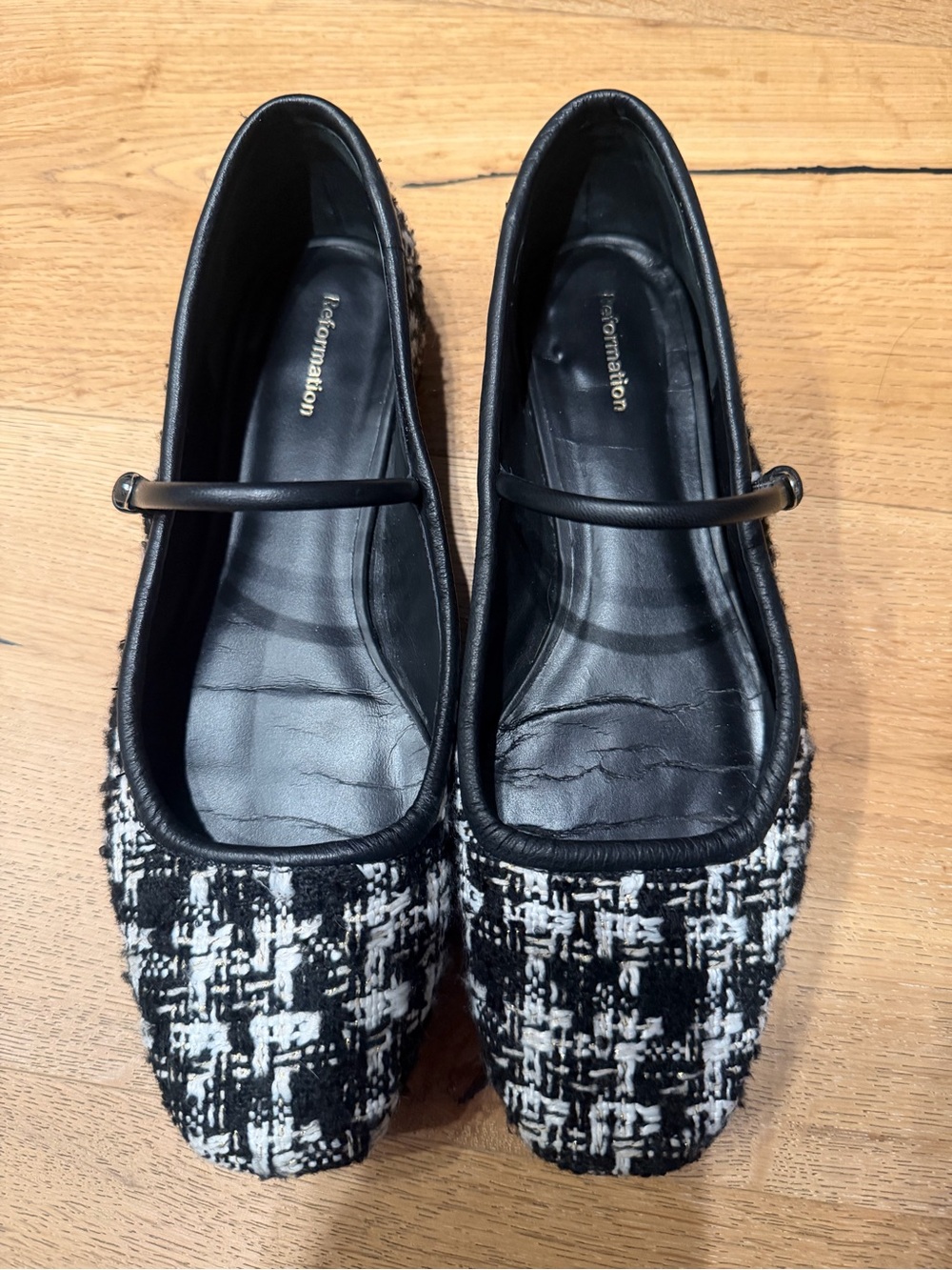 Reformation Charlie Ballet flat black white Tweed 7.5